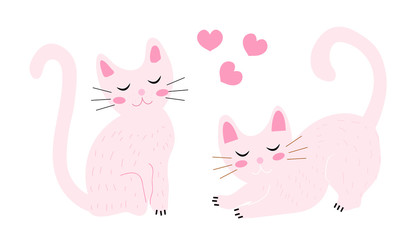 Cute cats set flat hand mouse style. Kittens are small. Vector illustration