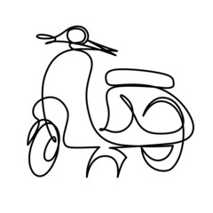 One line art classical scooter motorcycle vector illustration isolated on white background