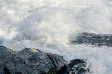 Running mountain river. Abstract shapes made of water.