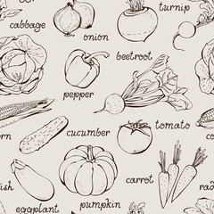 Seamless pattern with hand drawn vegetables