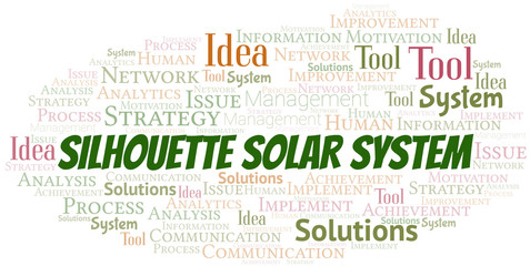 Silhouette Solar System typography vector word cloud.