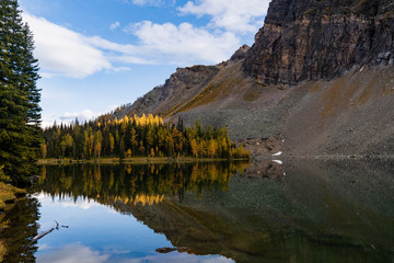 beautiful fall day by a lake in the Rocky Mountains, Canada