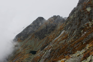 Poland Tatras Swinica. Rock in the autumn  mountains