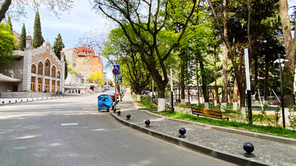 TBILISI, GEORGIA - APRIL 18, 2020: Empty Tbilisi, Street is normally gridlocked with shoppers and traffic.