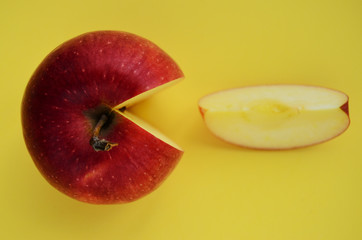 apple apple slice on a yellow background view from top close-up