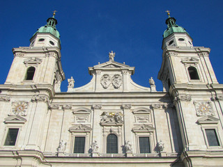 Fototapeta na wymiar The facade of famous Salzburg cathedral on a sunny day, Austria