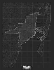 City map of Miami. Vector elevation map of town. Generated conceptual surface relief map. Detailed geographic elegant landscape scheme. Topographic outline poster.