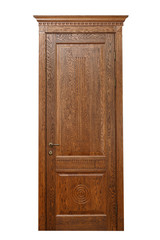 Closed door. Wooden door isolated on white background.