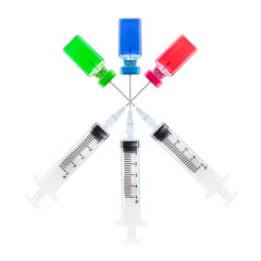 Syringe vaccine and medicine on white background