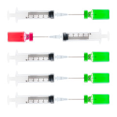 Syringe vaccine and medicine on white background
