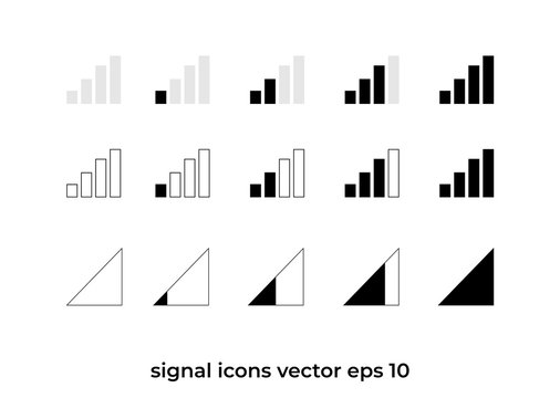 Signal Icons Vector - Set of Cellular Signal indicator in Various Level Strength Vector illustration isolated on white