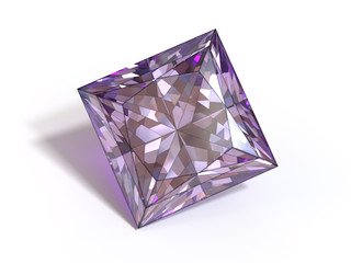 Purple princess cut gemstone drawing on white background