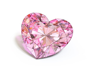 Pink heart cut gemstone drawing on white background