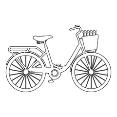 Fototapeta na wymiar Bicycle with basket and flowers tulips icon outline black color vector illustration flat style image
