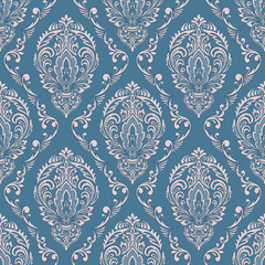 Damask seamless pattern background. Vector classical luxury old damask ornament, royal victorian seamless texture for wallpapers, textile, wrapping. Vintage exquisite floral baroque template.