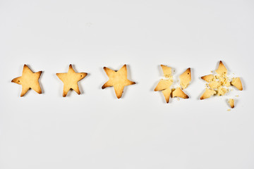 Three stars ranking. 3 baked star shape cookies