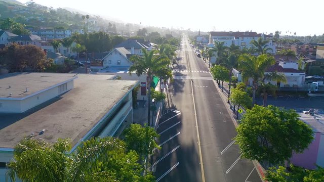 2020 - aerial of the streets of Ventura California empty as all businesses close during the Coronavirus Covid-19 epidemic crisis.