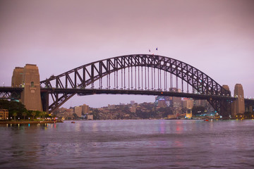 Fototapeta na wymiar SYDNEY, AUSTRALIA - February 2, 2020: Sydney Harbour Bridge located in Sydney, NSW, Australia. Australia is a continent located in the south part of the earth.