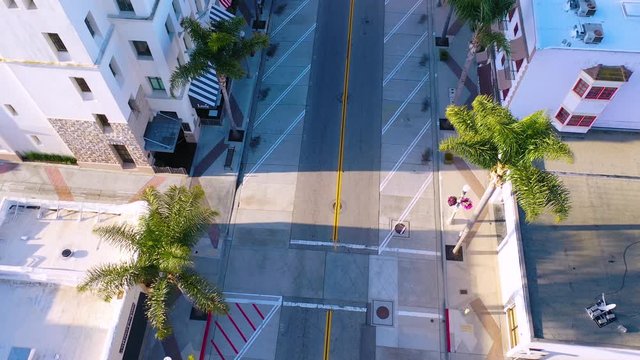 2020 - aerial of the streets of Ventura California mostly empty as all businesses close during the Coronavirus Covid-19 epidemic crisis.