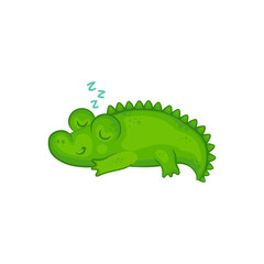 Cartoon crocodile baby sleeping and smiling isolated on white background