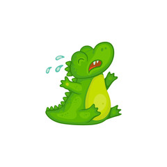 Naklejka premium Crying green cute baby crocodile cartoon character vector illustration isolated.