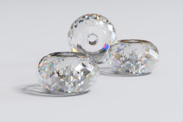 Faceted diamond loose beads on white background