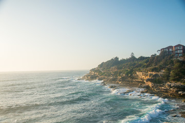 Fototapeta na wymiar SYDNEY, AUSTRALIA - February 1, 2020: Ocean View of the Bondi Beach in Sydney, NSW, Australia. Australia is a continent located in the south part of the earth.