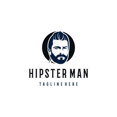 Hipster man logo design. Awesome hipster man logo. A man with beard in cirlce logotype.