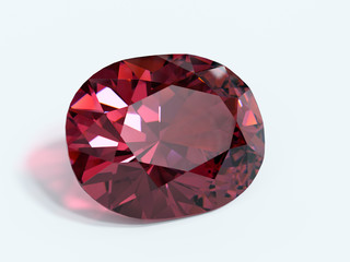 Oval rhodolite garnet on white background