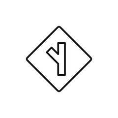 three side intersection road sign icon with outline style design