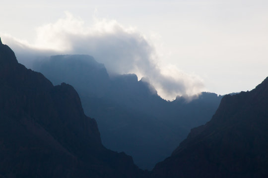 Distant mountain with clouds outdoors