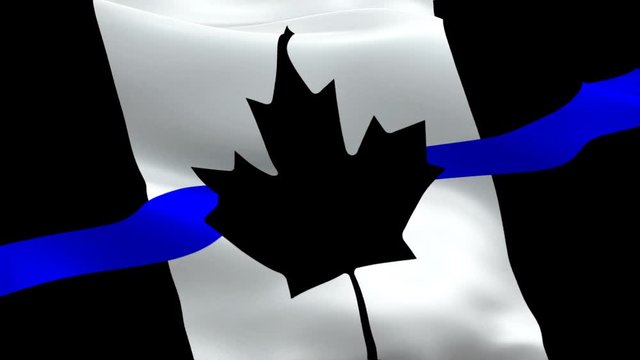 Canada police waving flag. National 3d Thin Blue Line flag waving. Sign of Canada police seamless loop animation. Thin Blue Line flag HD resolution Background. Canada police flag Closeup 1080p 
