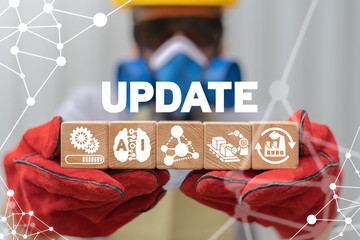 Update Industry 4.0 Software Concept. Industrial Modernization. Manufacturing Production Technology Progress.