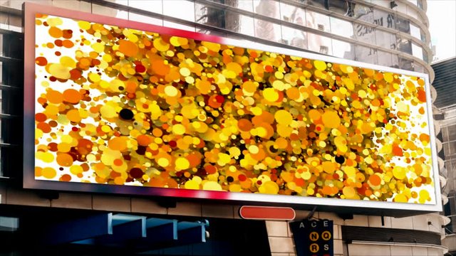 Billboard outdoor advertising, on a building with yellow accents