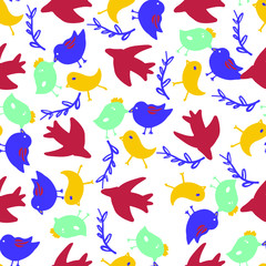 Fototapeta premium Birds seamless pattern. Doodle funny illustration for your de
