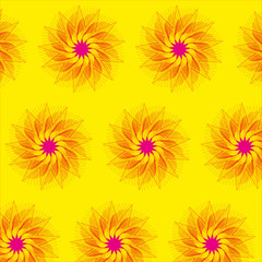 Images of abstract elements on a yellow background in the form of pink stars. 