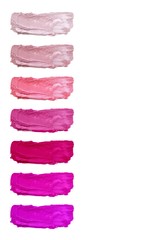 collection of smeared lipsticks isolated on white, make-up sample, make-up, natural makeup concept