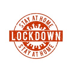 Lock Down Stay at Home Corona Virus Covid 19 Warning in Stamp Retro Grunge Style