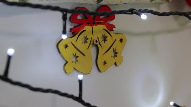Jingle bells decoration Christmas garland wooden toy interior details