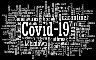 Coronavirus covid-19 wordcloud word tag web banner illustration - 342127769