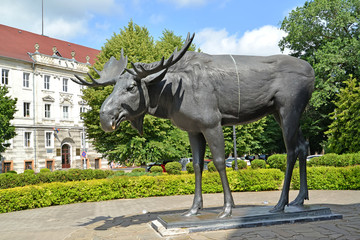Moose sculpture in the city square (1928). Sovetsk, Kaliningrad region