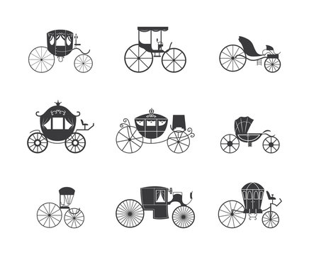 Vintage carriage and coach wagon icon set isolated on white background