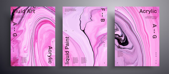 Abstract vector banner, texture set of fluid art covers. Trendy background that applicable for design cover, invitation, flyer and etc. Pink, white and black creative iridescent artwork