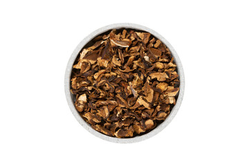 Eine Schale voller getrockneter Waldpilze