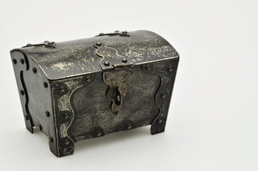 Retro Treasure chest, closeup, isolated on white background