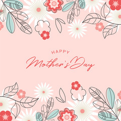 happy mother day, holiday pink flower on blue background. can be use for sale advertisement, backdrop. vector - 342135523