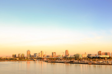 A view of Long Beach marina, California from a cruise ship at dawn