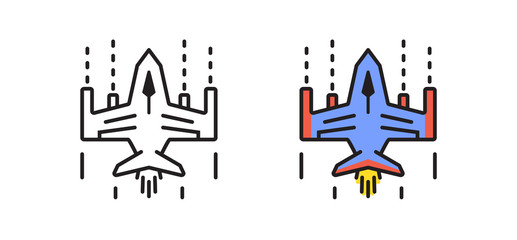 Video game airplane icon. Vector illustration in a flat style.