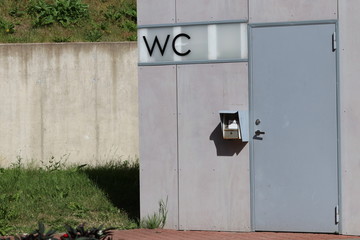 Paid street toilet on the street of promenade