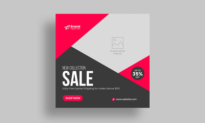 Editable Sale Social Media Post Template. Square flyer poster design. Promotion Fashion Brand